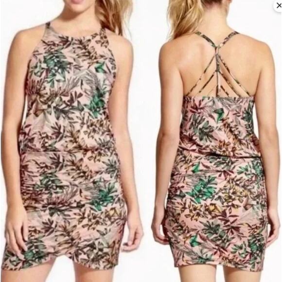 Athleta Estuary Aqualuxe Swim Dress Floral Tropical Ruched Medium EUC - Picture 3 of 7